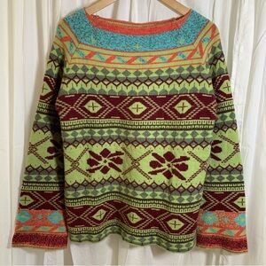 Misadior Craf Genius Recycled Fabric Boatneck‎ Geometric Knit Sweater Size S